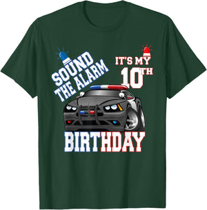 Sound The Alarm It's My 10th Birthday 10 Years Old Policeman T-Shirt - T-Shirt | Forest