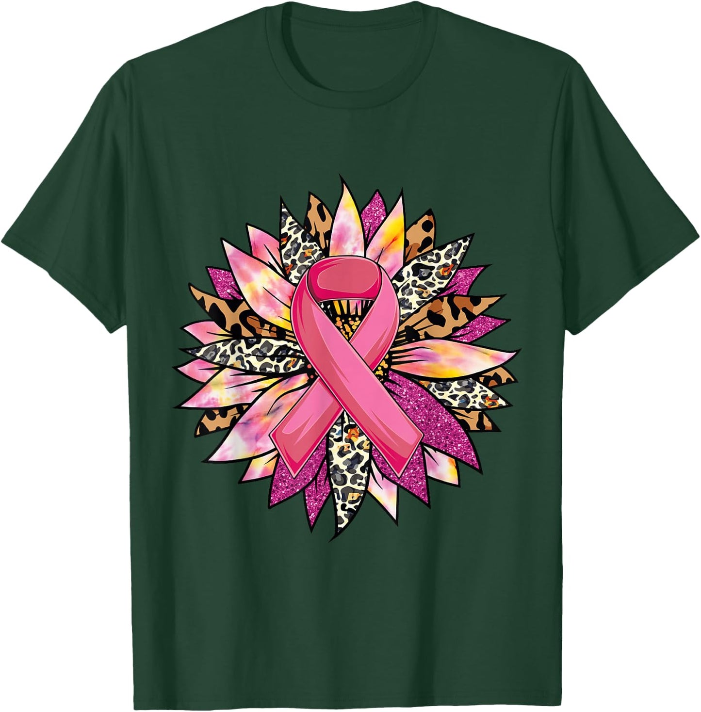 Sunflower Breast Cancer Awareness Leopard Sunflower Ribbon T-Shirt - T-Shirt | Forest