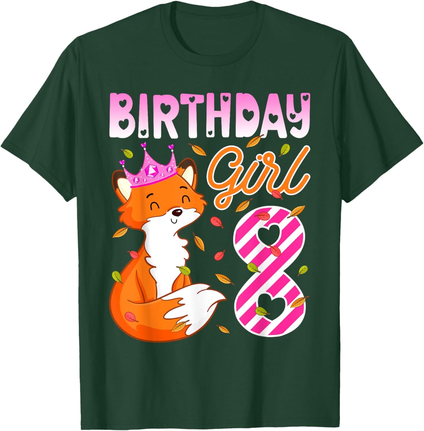 Fox Animal Lovers 8th Birthday Girl Fox B-day 8 year old T-Shirt - T-Shirt | Forest