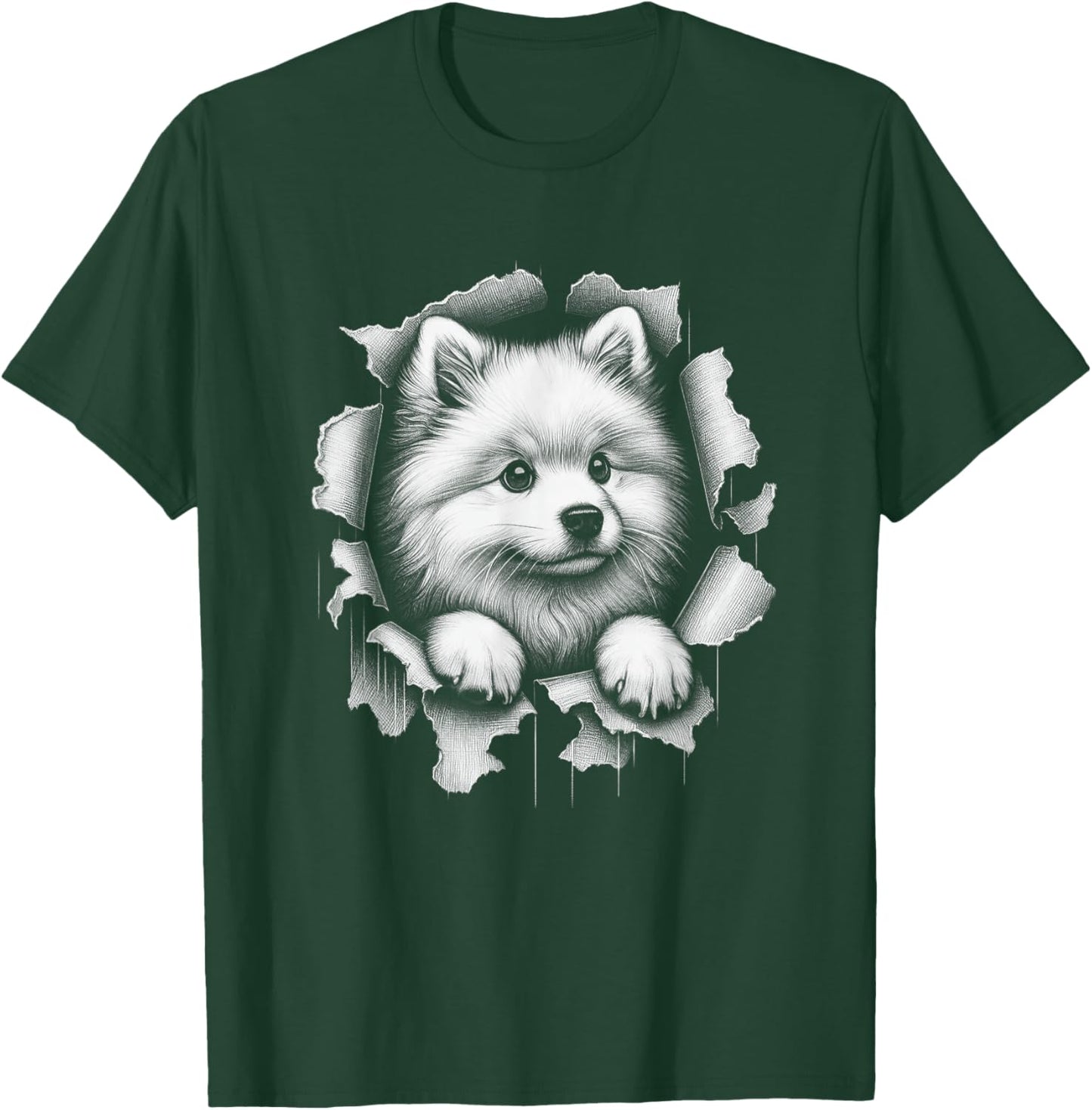 Cute American Eskimo Dog Peeking Design Women Kids T-Shirt - T-Shirt | Forest