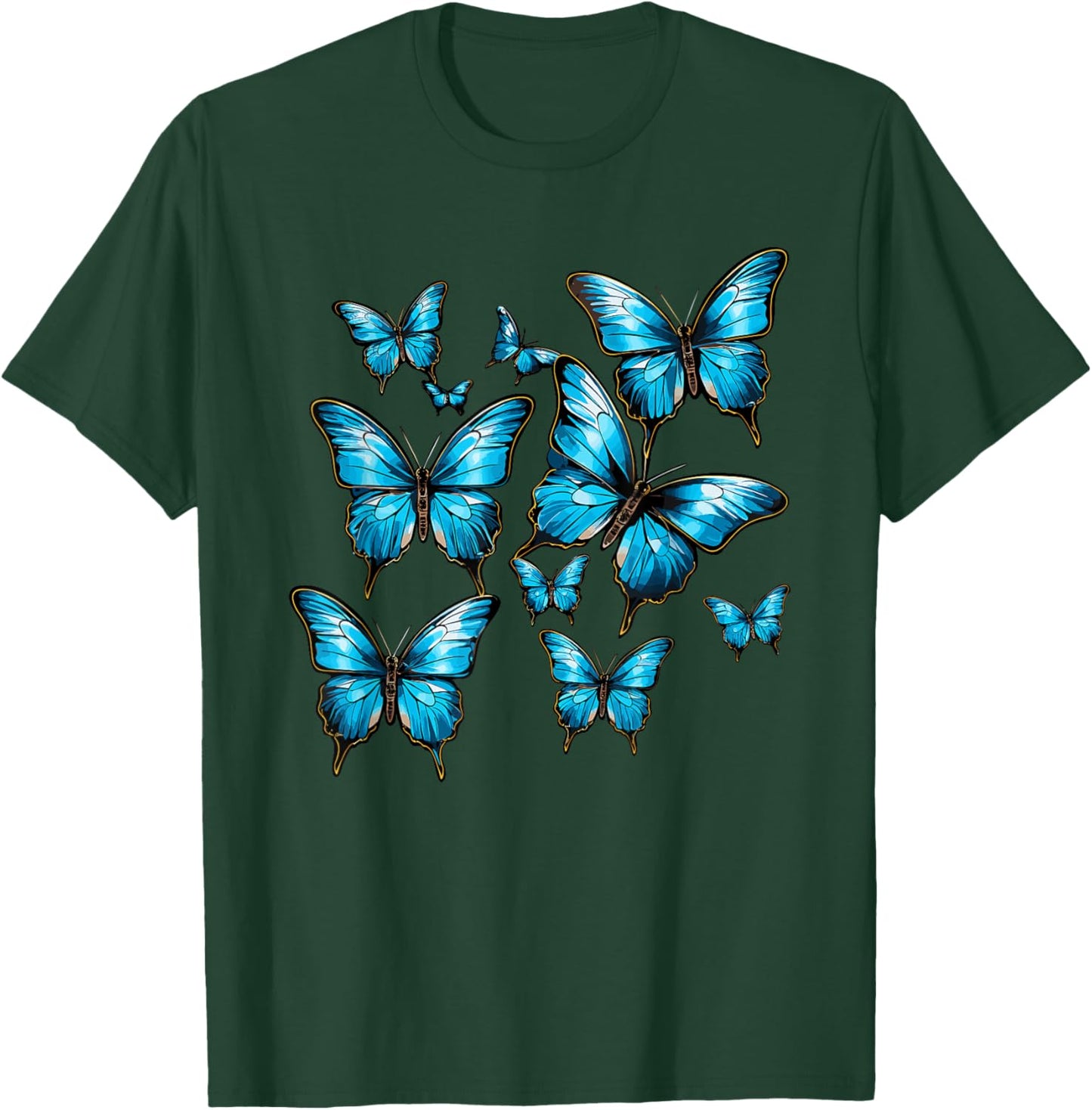 Blue Morpho Butterfly Art Entomologist Flower T-Shirt - T-Shirt | Forest