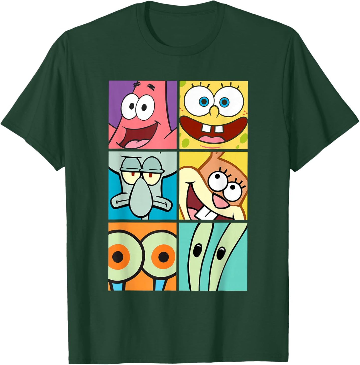 SpongeBob SquarePants Character Faces Closeup Panels T-Shirt - T-Shirt | Forest