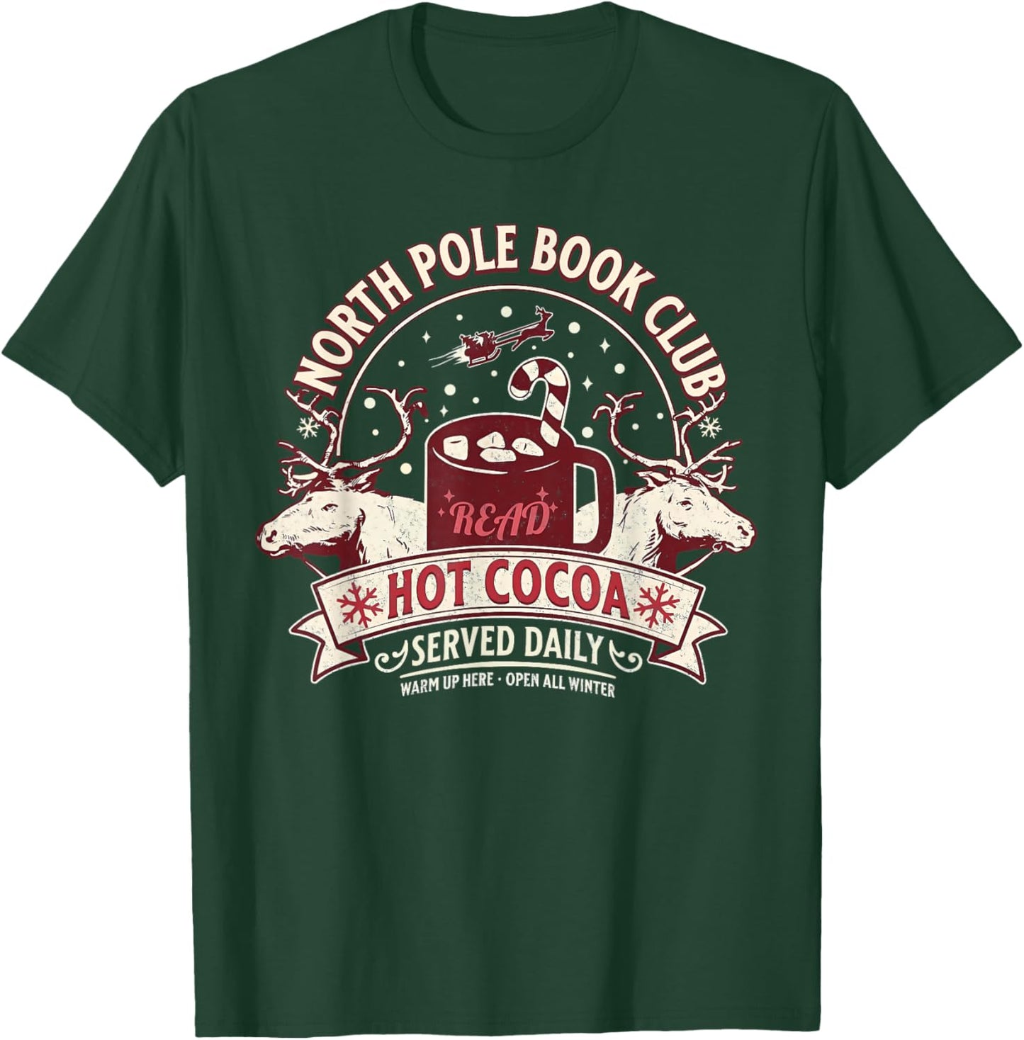 North Pole Book Club Hot Cocoa Reindeer Christmas Xmas Santa T-Shirt - T-Shirt | Forest