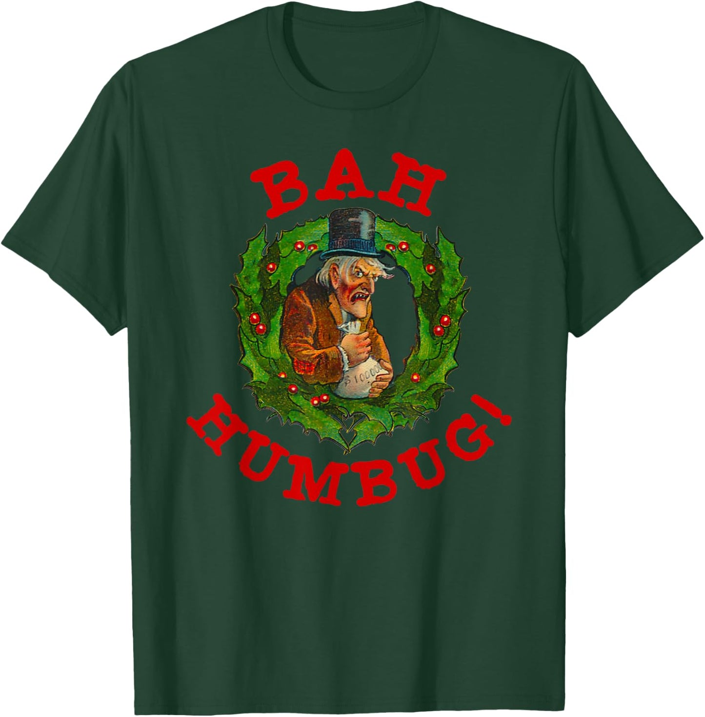 Ugly Christmas Party Scrooge Bah Humbug Christmas Wreath T-Shirt - T-Shirt | Forest