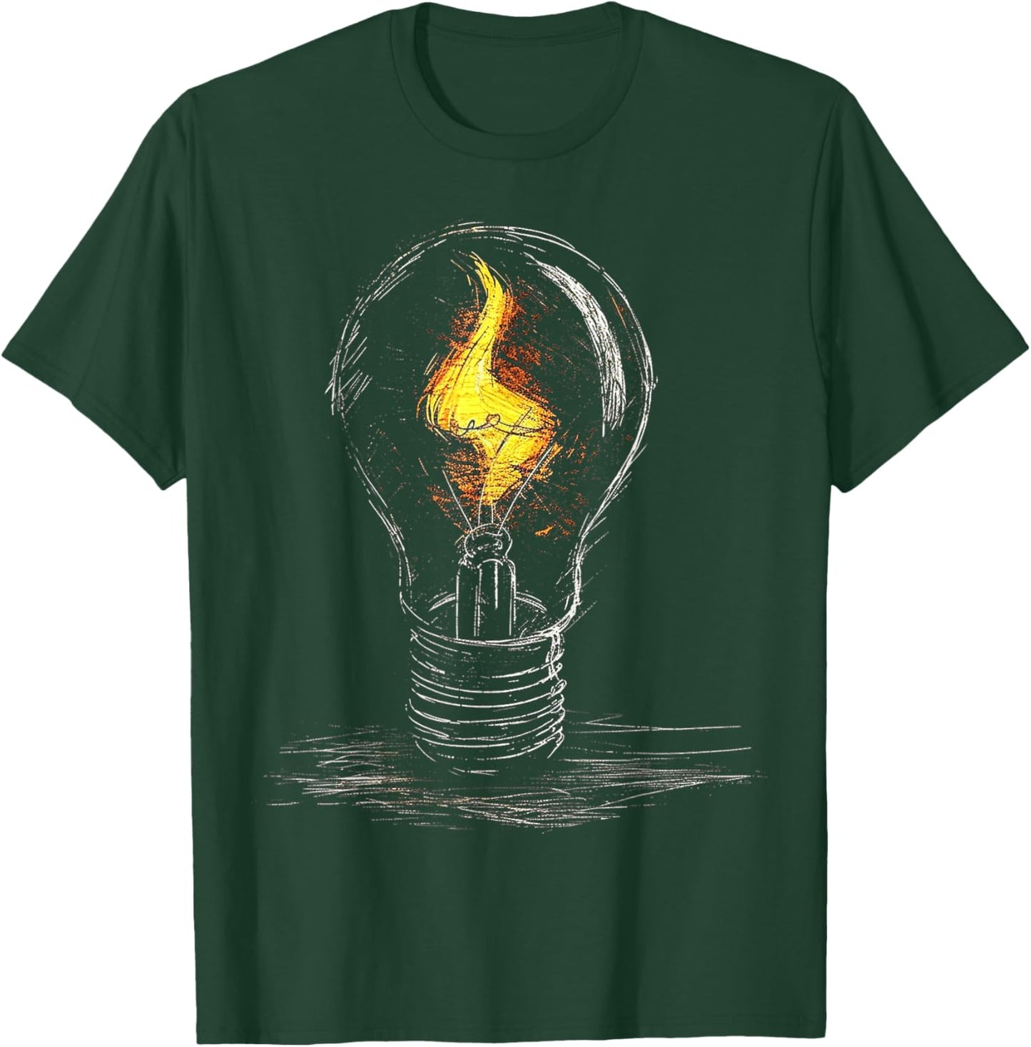 @rtY Light Bulb Drawing Flame Artwork Graphic Art , Small, Black T-Shirt - T-Shirt | Forest