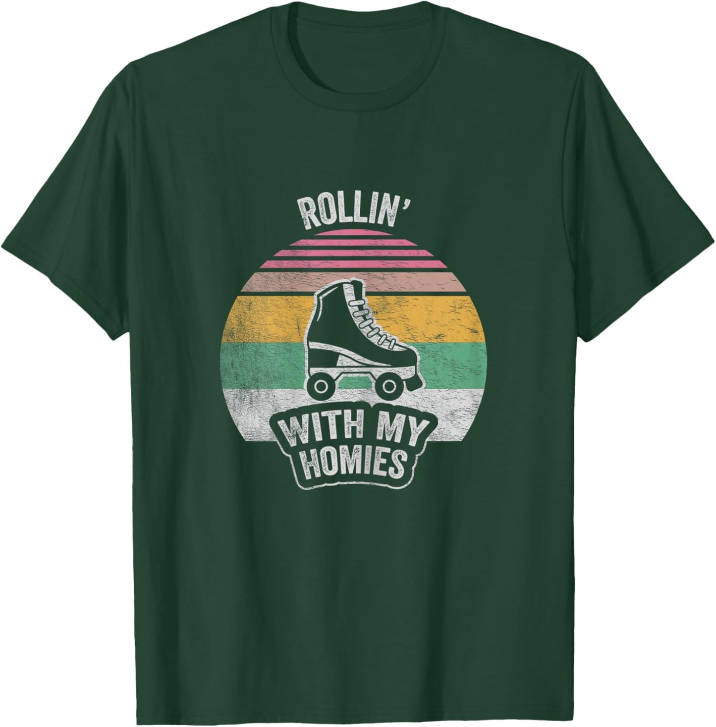 NICE 'N COOL Retro Vintage Rollin With My Homies Roller Skating , Female X-Small T-Shirt - T-Shirt | Forest