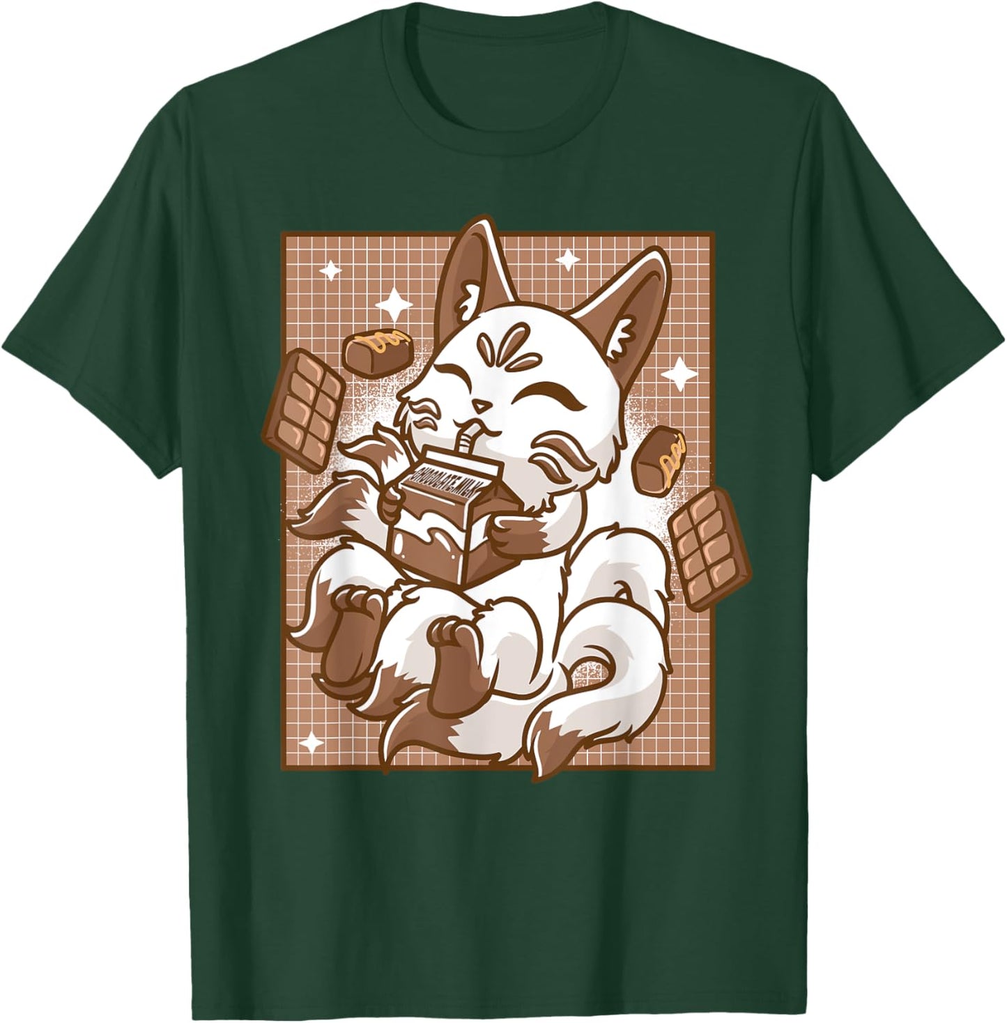 Japanese Kitsune Anime Fox Kawaii Chocolate Milk Men Women T-Shirt - T-Shirt | Forest