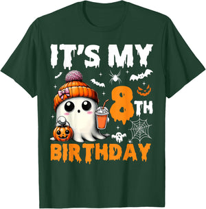 It's My 8th Birthday 8 Years Old Ghost Pumpkin Halloween T-Shirt - T-Shirt | Forest