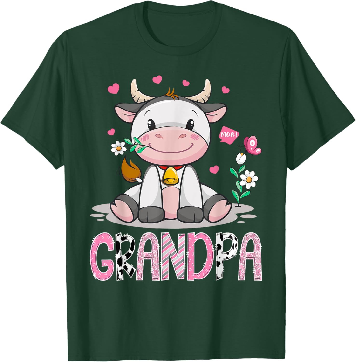 Grandpa Cute Cow Moo Farmer Birthday Family Matching T-Shirt - T-Shirt | Forest