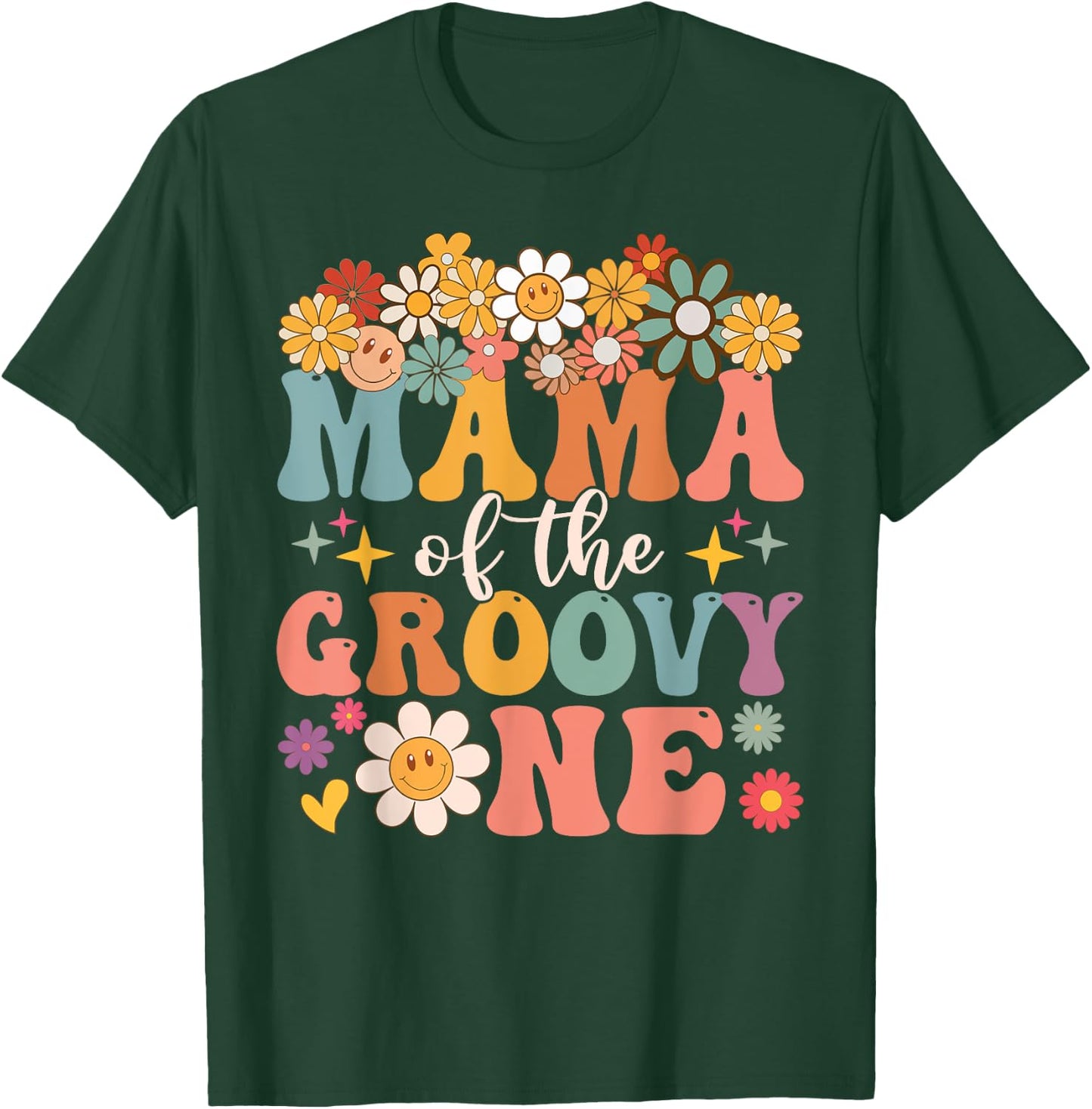 Retro Mama of Groovy One Matching Family 1st Birthday Party T-Shirt - T-Shirt | Forest