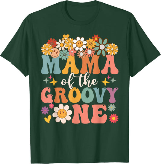 Retro Mama of Groovy One Matching Family 1st Birthday Party T-Shirt - T-Shirt | Forest