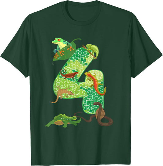 4th Birthday Reptile Themed 4 Year Old Birthday Party T-Shirt - T-Shirt | Forest