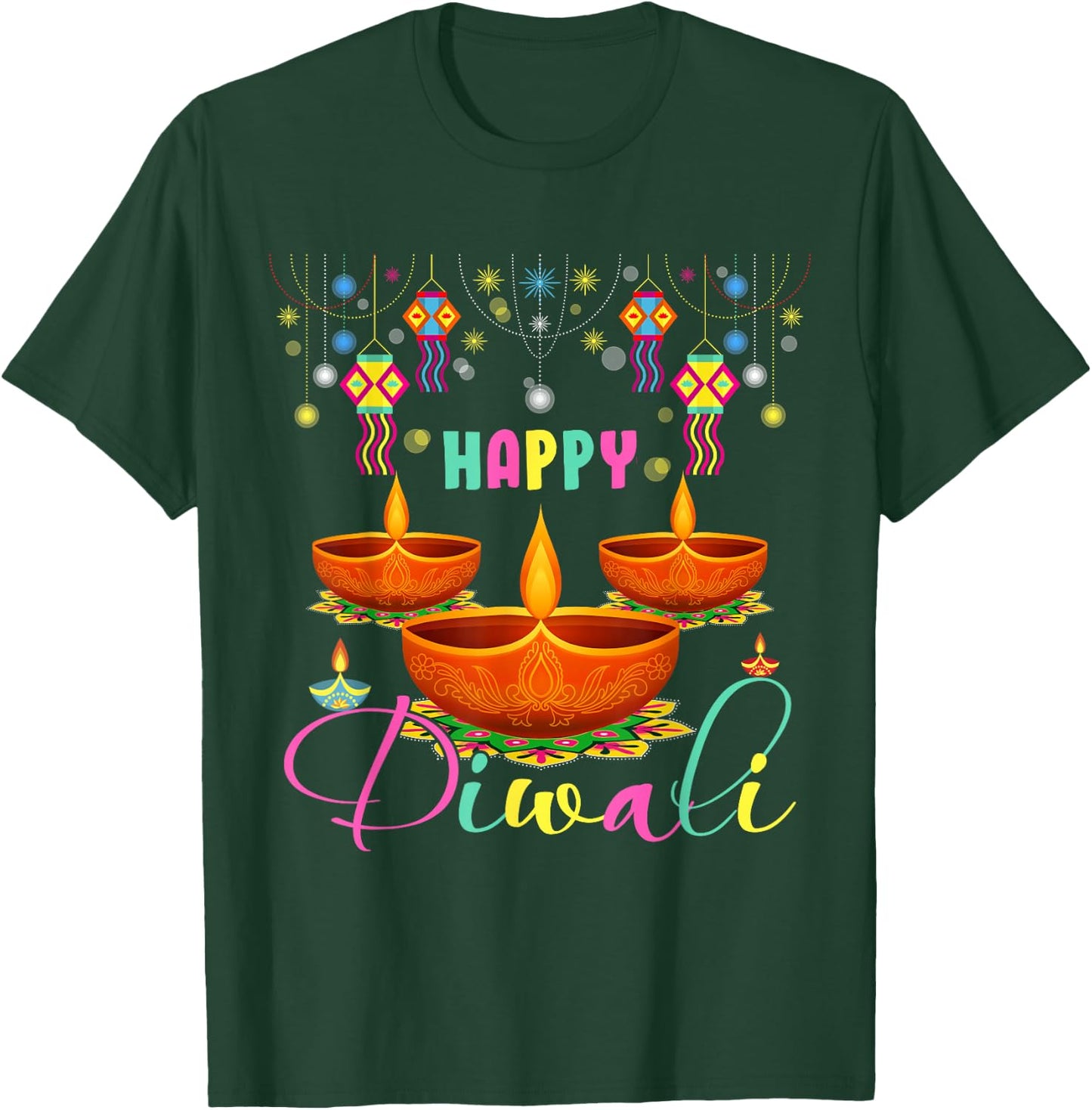 Happy Diwali Diya Lighting Matching Hindus Lover Family T-Shirt - T-Shirt | Forest