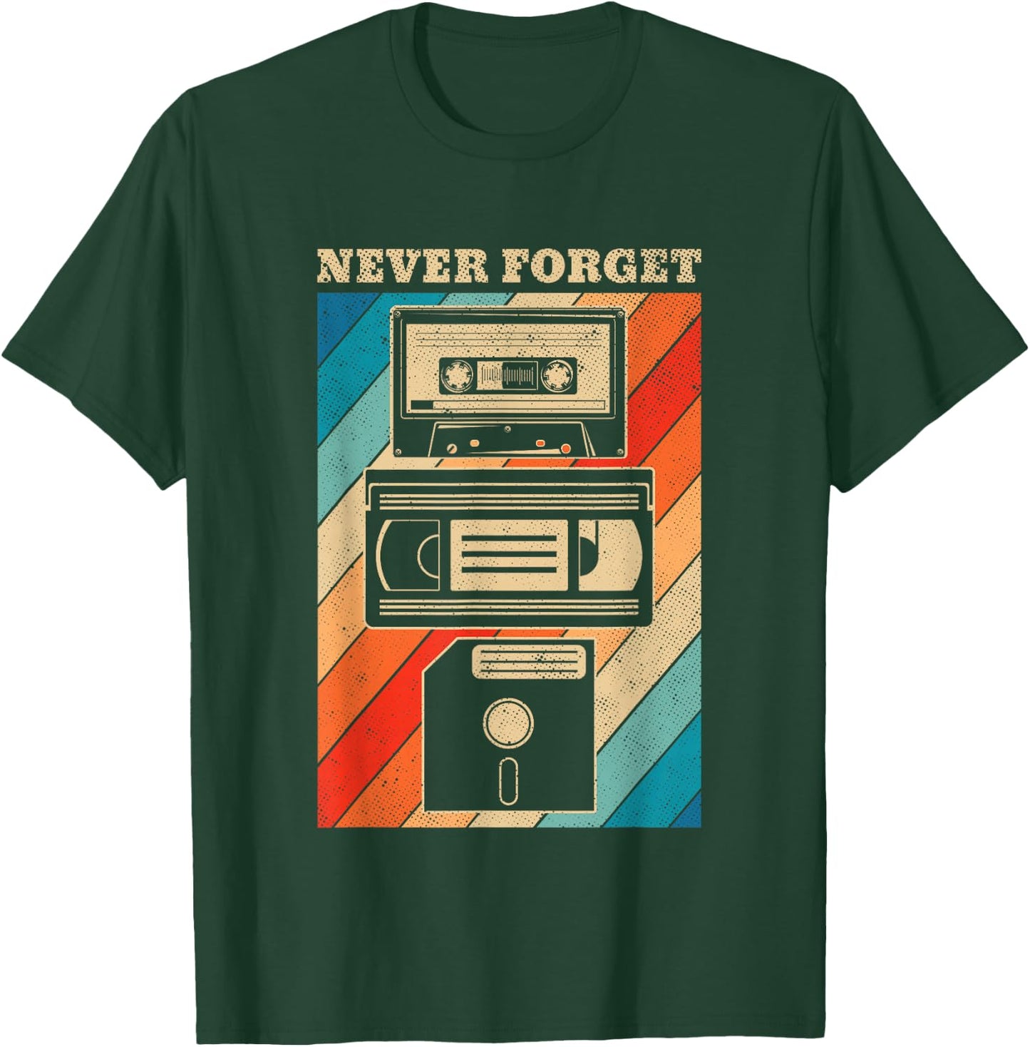 Never Forget Vintage Floppy Disk VHS Tape 90s 80s Cassette T-Shirt - T-Shirt | Forest