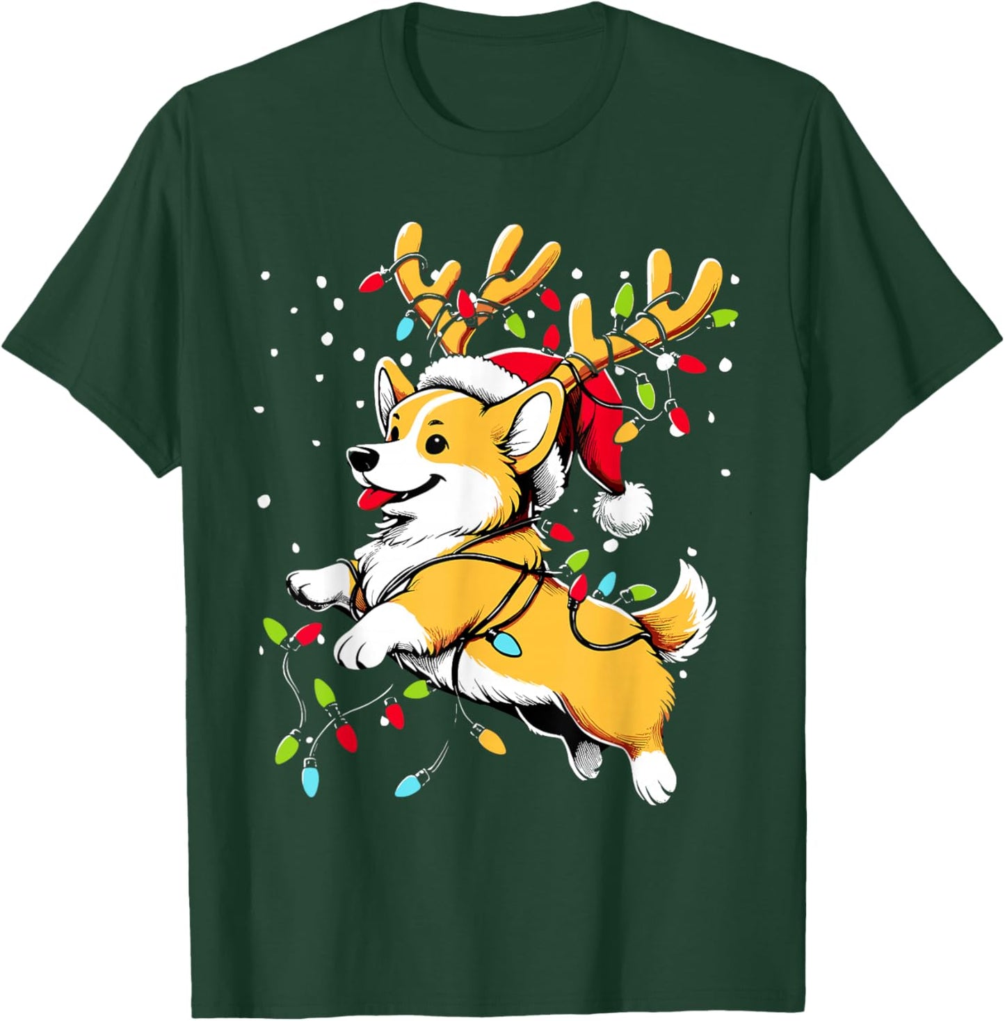 Corgi Santa Christmas Tree Lights, Funny Ugly Pajamas Women T-Shirt - T-Shirt | Forest