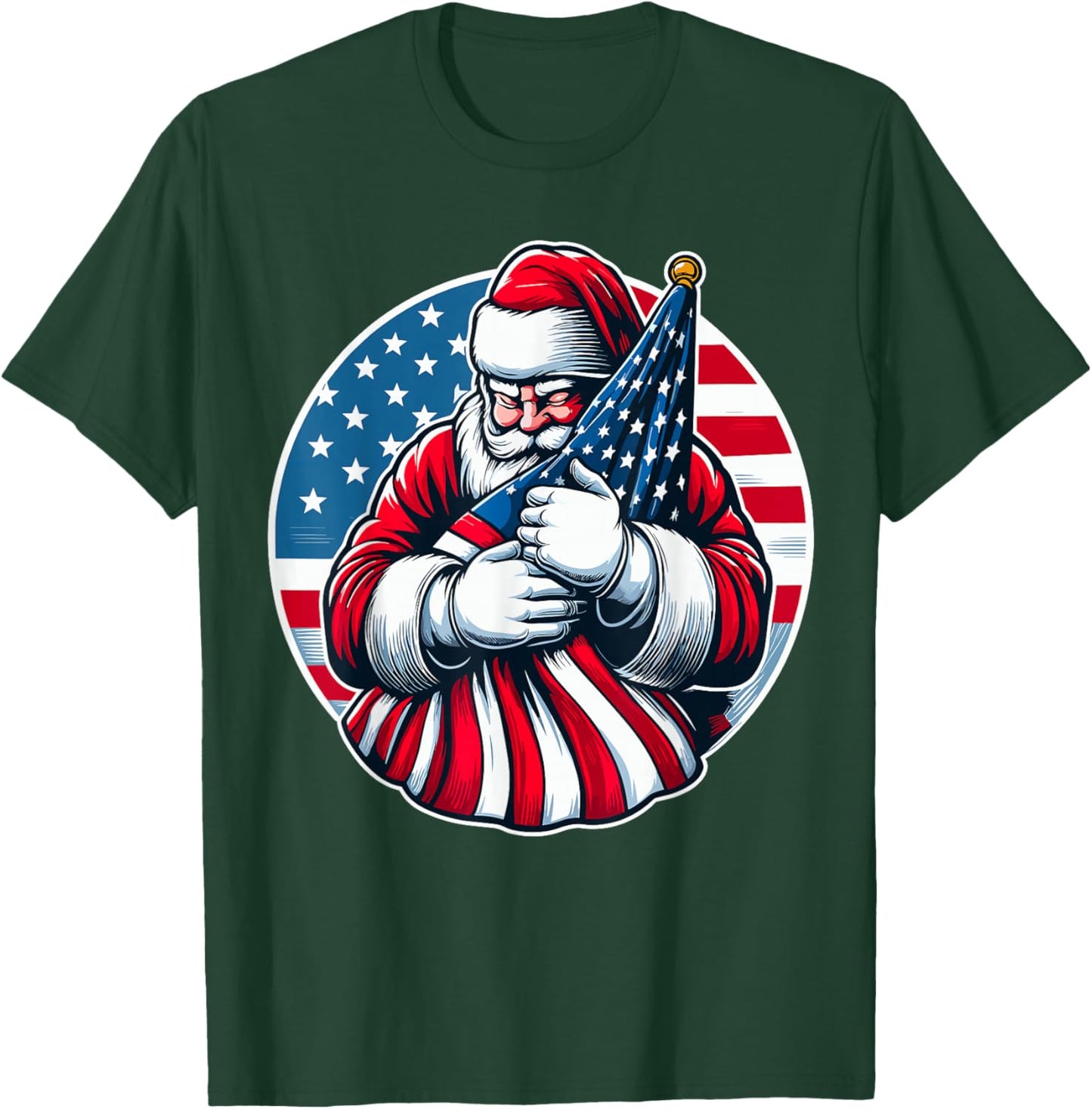Patriotic Santa Claus Women USA Flag Christmas T-Shirt - T-Shirt | Forest