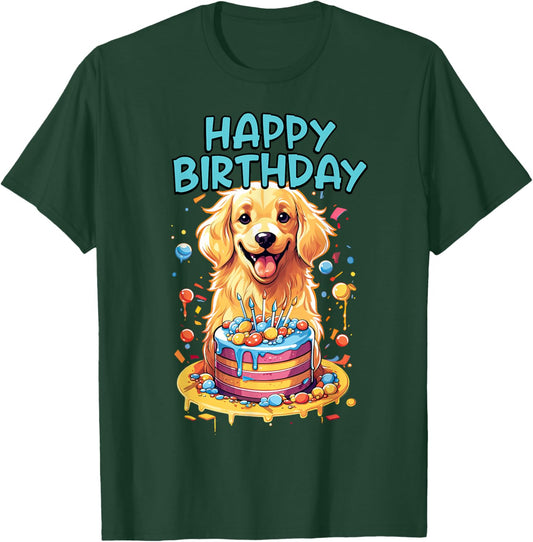 Golden Retriever Dog Happy Birthday Party Clothes T-Shirt - T-Shirt | Forest