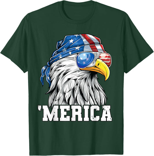 Patriotic 4th of July Shirt Men USA Flag Merica Bald Eagle T-Shirt - T-Shirt | Forest