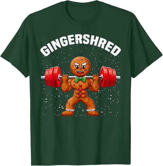 Gingershred Funny Gingerbread Man Gym Bodybuilding Christmas T-Shirt - T-Shirt | Forest