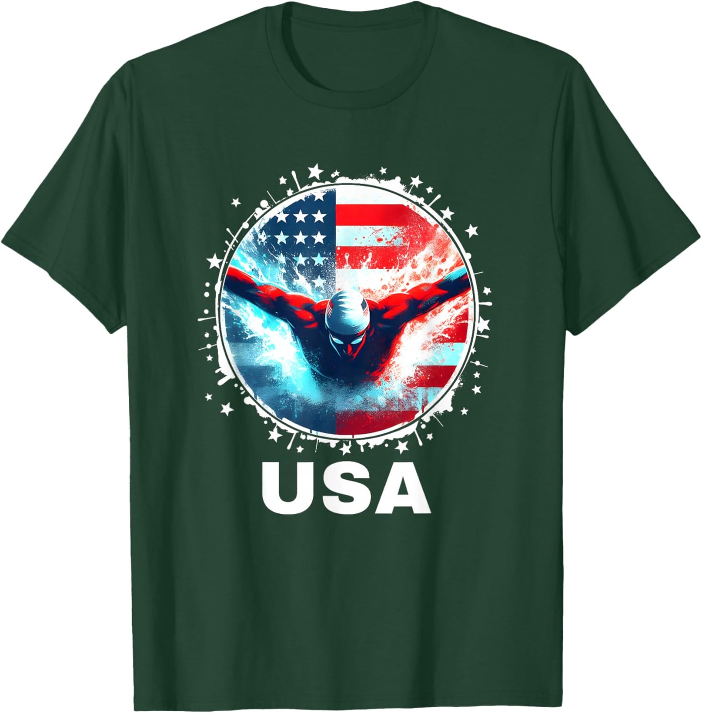 Swimming United States Team Apparel American Flag Swimming T-Shirt - T-Shirt | Forest