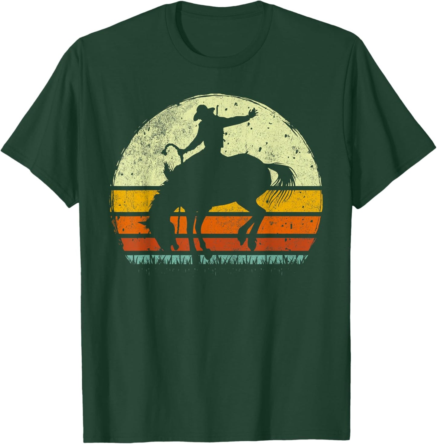 Rodeo Bucking Horse Retro Vintage Equestrian T-Shirt - T-Shirt | Forest