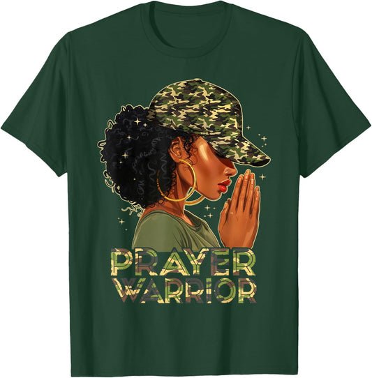 Prayer Warrior Christians Camo African American Afro Woman T-Shirt - T-Shirt | Forest