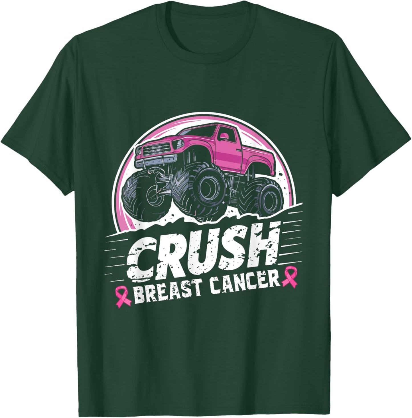 Crush Breast Cancer Awareness Monster Truck Toddler Boy Kids T-Shirt - T-Shirt | Forest