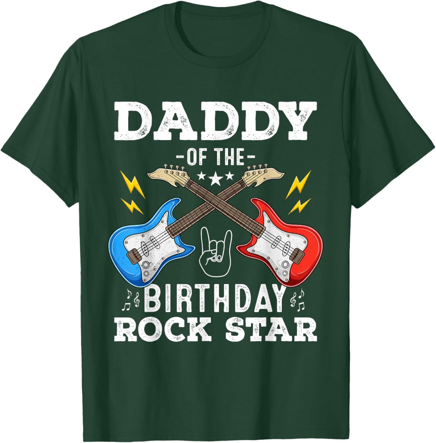 Daddy Of The Birthday Rock Star Cool Guitar Themed Birthday T-Shirt - T-Shirt | Forest