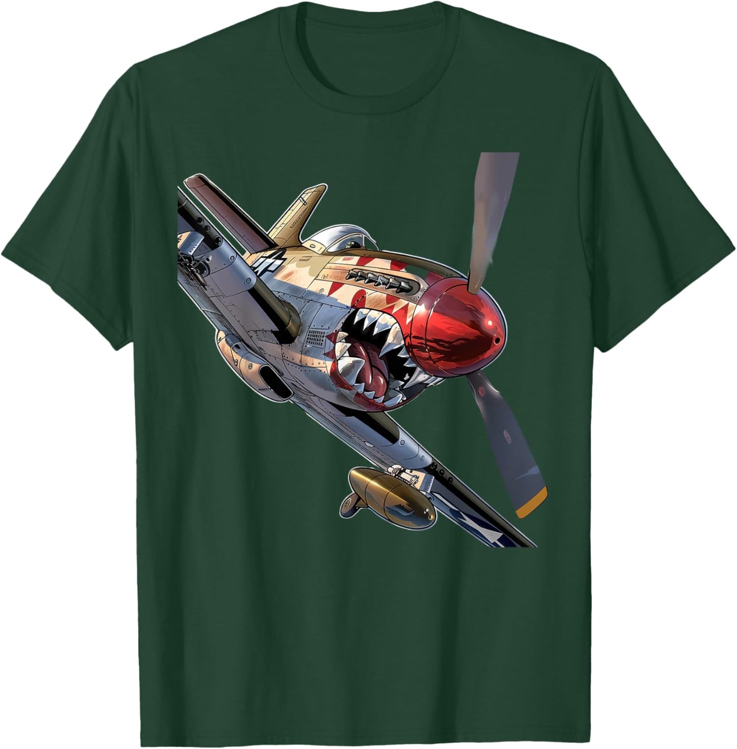 Fun Cartoon P-51 Fighter Plane Aircraft Warbird Hobbyist T-Shirt - T-Shirt | Forest