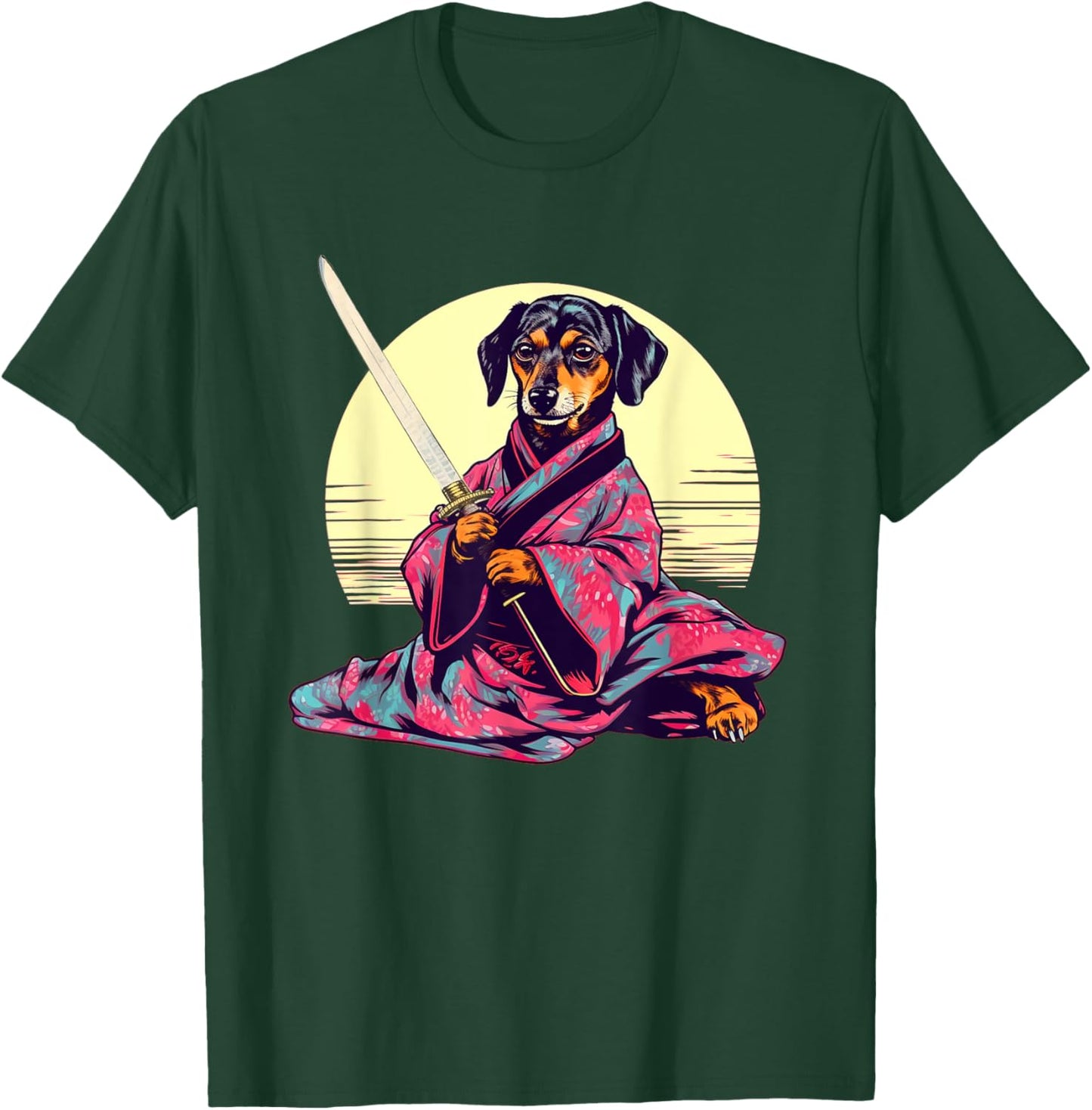 Funny Dachshund Wiener Dog Japanese Tattoo Ukiyoe Art Ninja Men Women Girls Kids T-Shirt - T-Shirt | Forest