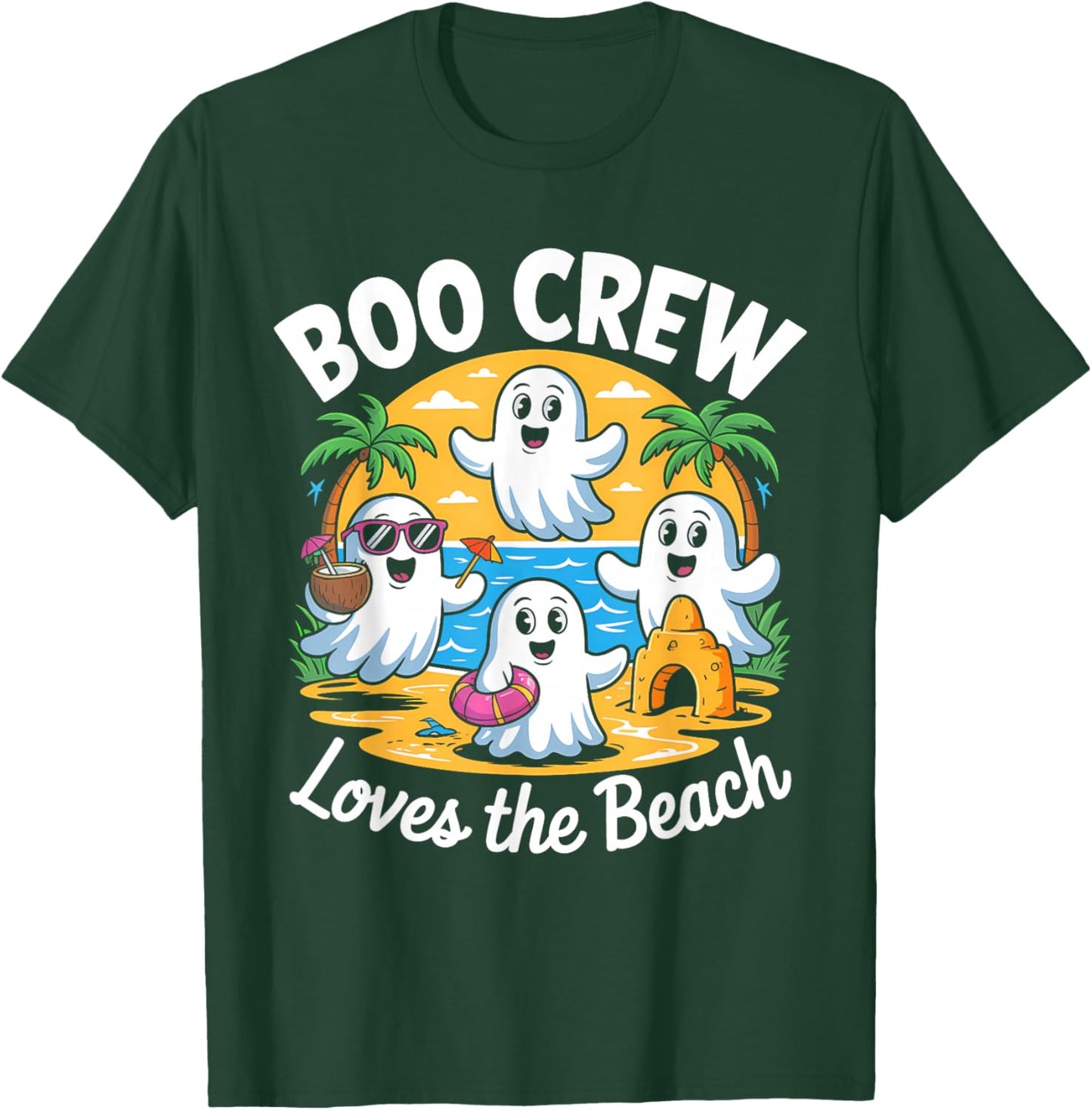 Cute Summerween Ghost Funny Beach Halloween T-Shirt - T-Shirt | Forest