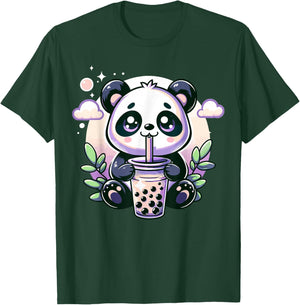 Kawaii Panda Anime Boba Drink Bubble Tea Kids Teen Girl Boy T-Shirt - T-Shirt | Forest