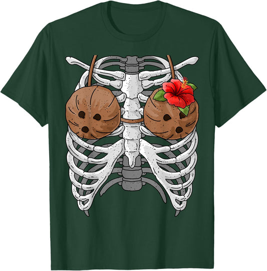 Luau Coconut Bra Skeleton Costume Halloween Hawaiian Women T-Shirt - T-Shirt | Forest