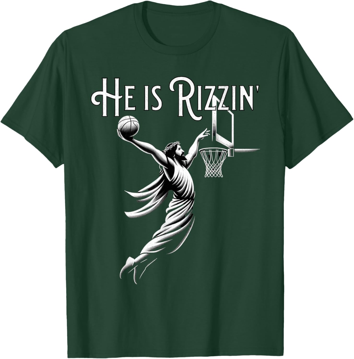 He is Rizzin Jesus Playing Basketball Funny Sports Rizz T-Shirt - T-Shirt | Forest