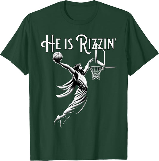 He is Rizzin Jesus Playing Basketball Funny Sports Rizz T-Shirt - T-Shirt | Forest