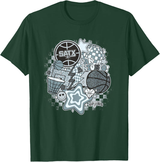 NBA San Antonio Spurs Psychedelic Basketball Collage T-Shirt - T-Shirt | Forest