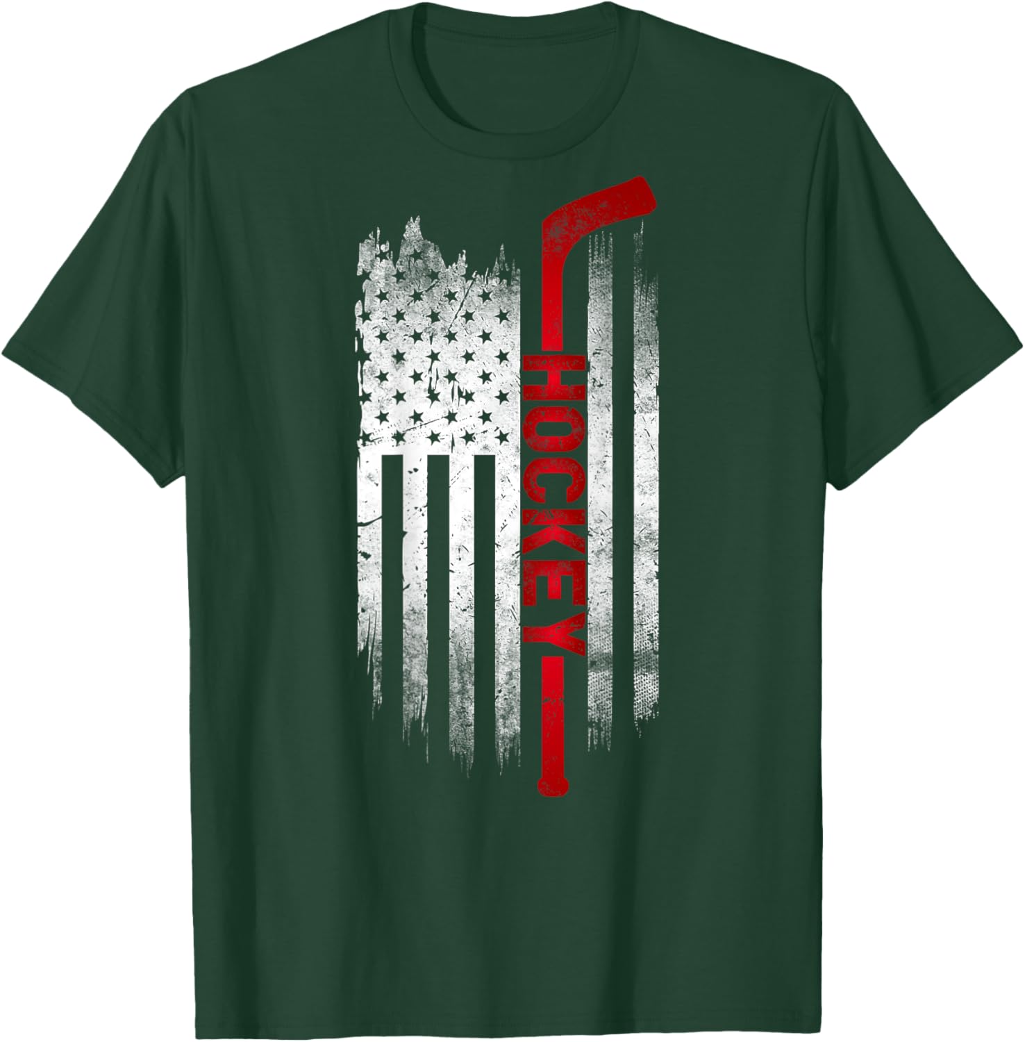 Hockey Stick USA Flag Sports Patriotic Ice Hockey Player T-Shirt - T-Shirt | Forest