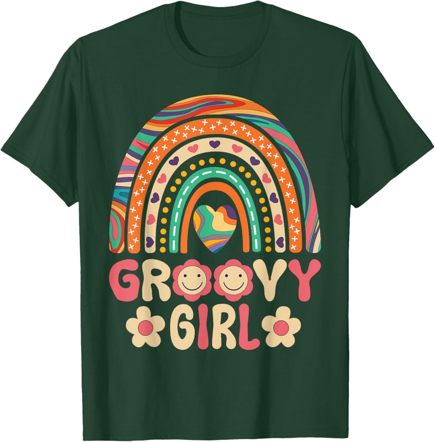 Groovy Girl 60s Theme Costume Cute 70s Outfit Rainbow Hippie T-Shirt - T-Shirt | Forest