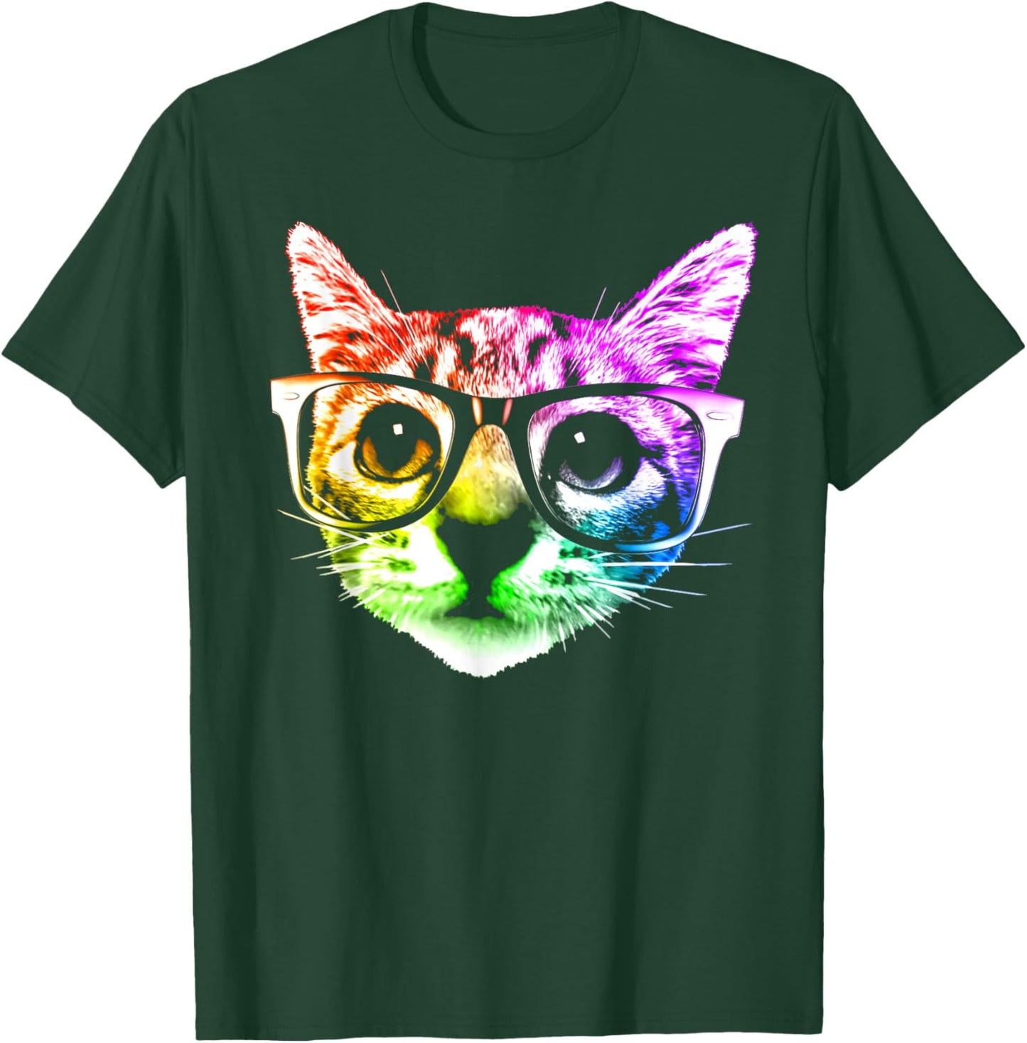 Rainbow Kitty Cat with Glasses by ROBOTFACE T-Shirt - T-Shirt | Forest