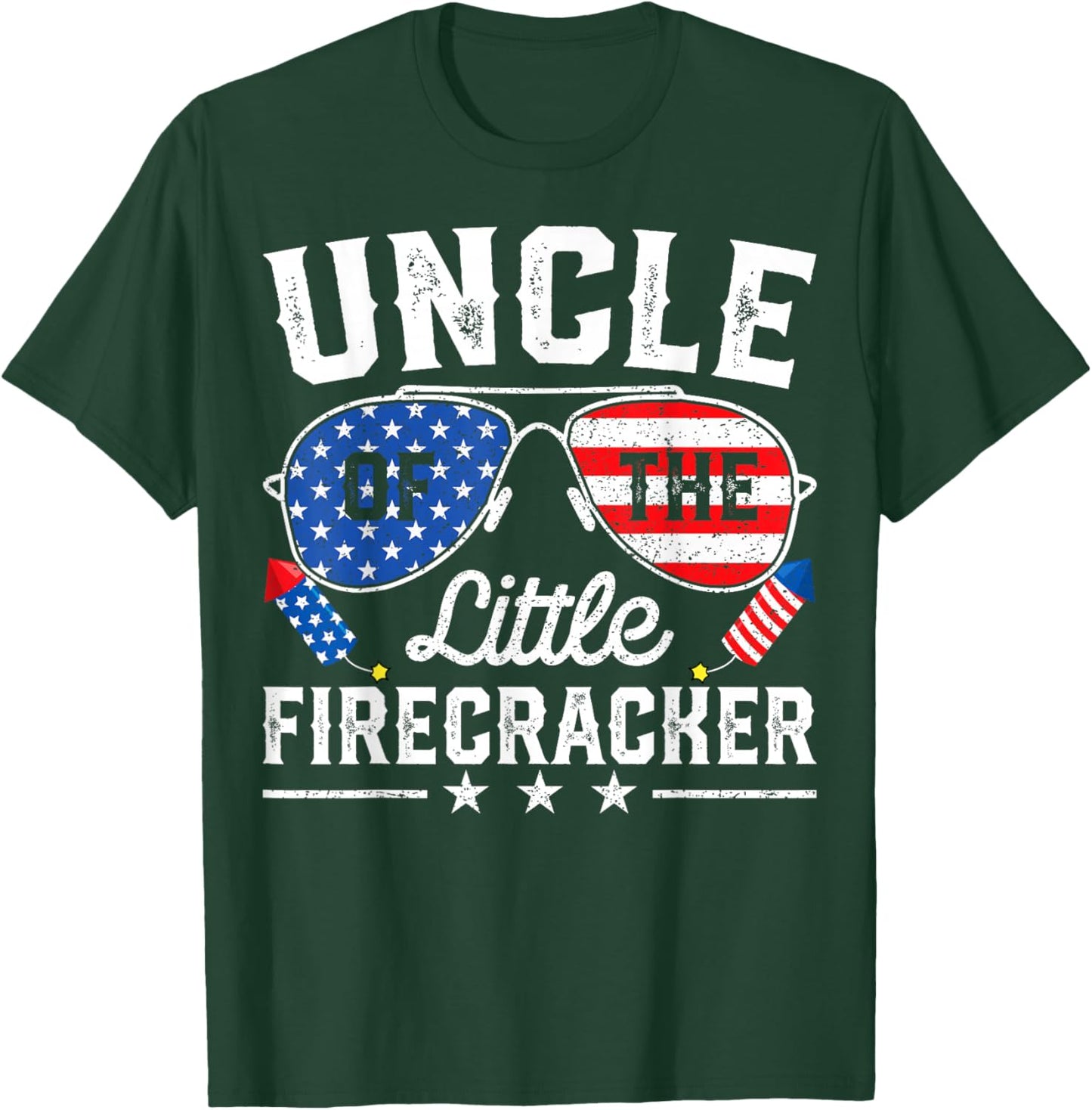 4th of July Birthday Uncle Of The Little Firecracker T-Shirt - T-Shirt | Forest