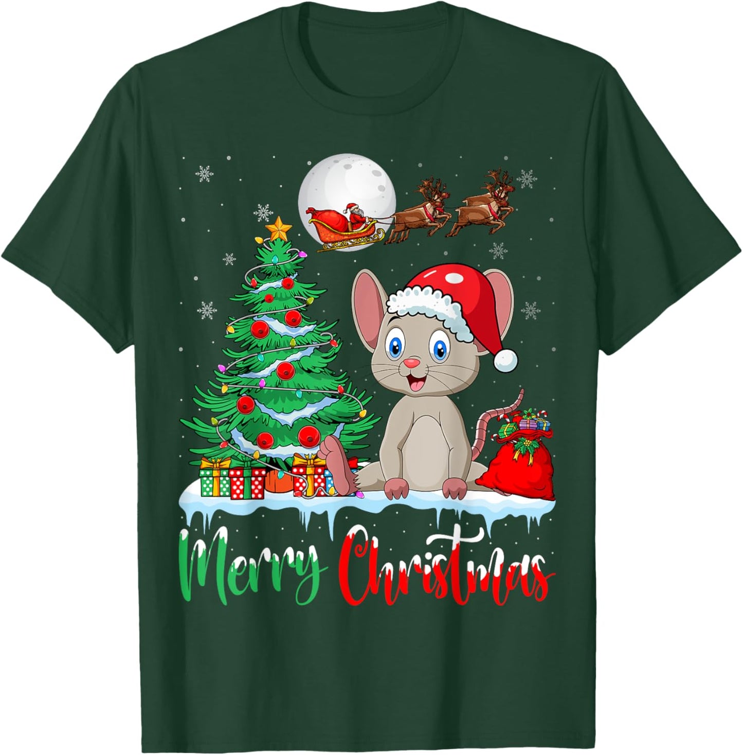 Mouse Wearing Santa Hat Xmas - Merry Christmas Mouse T-Shirt - T-Shirt | Forest