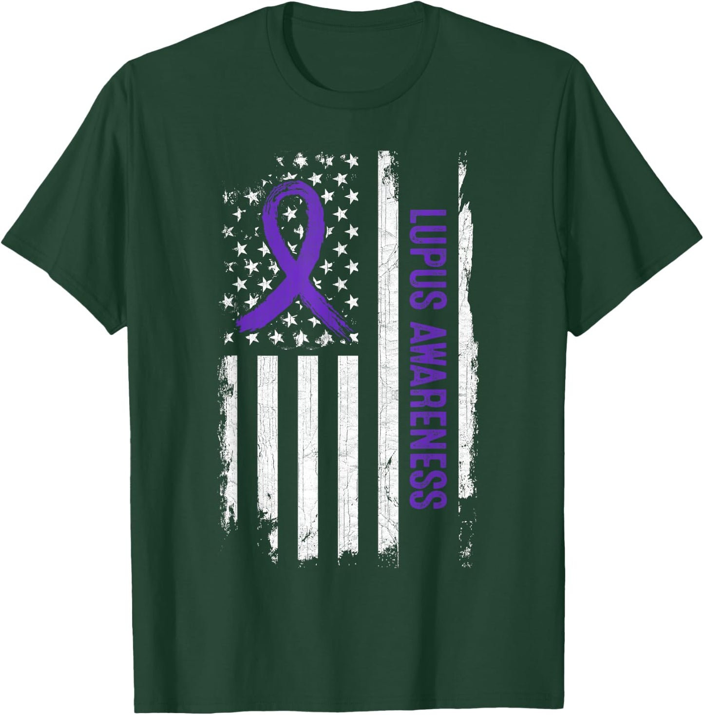 Lupus Awareness American Flag - Purple Ribbon Women Men T-Shirt - T-Shirt | Forest
