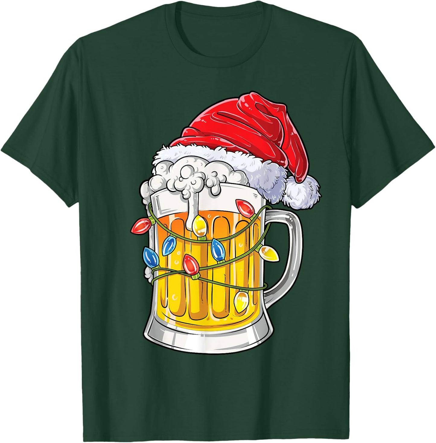 Beer Christmas Mug Santa Xmas Tree Lights Men Women Drinking T-Shirt - T-Shirt | Forest