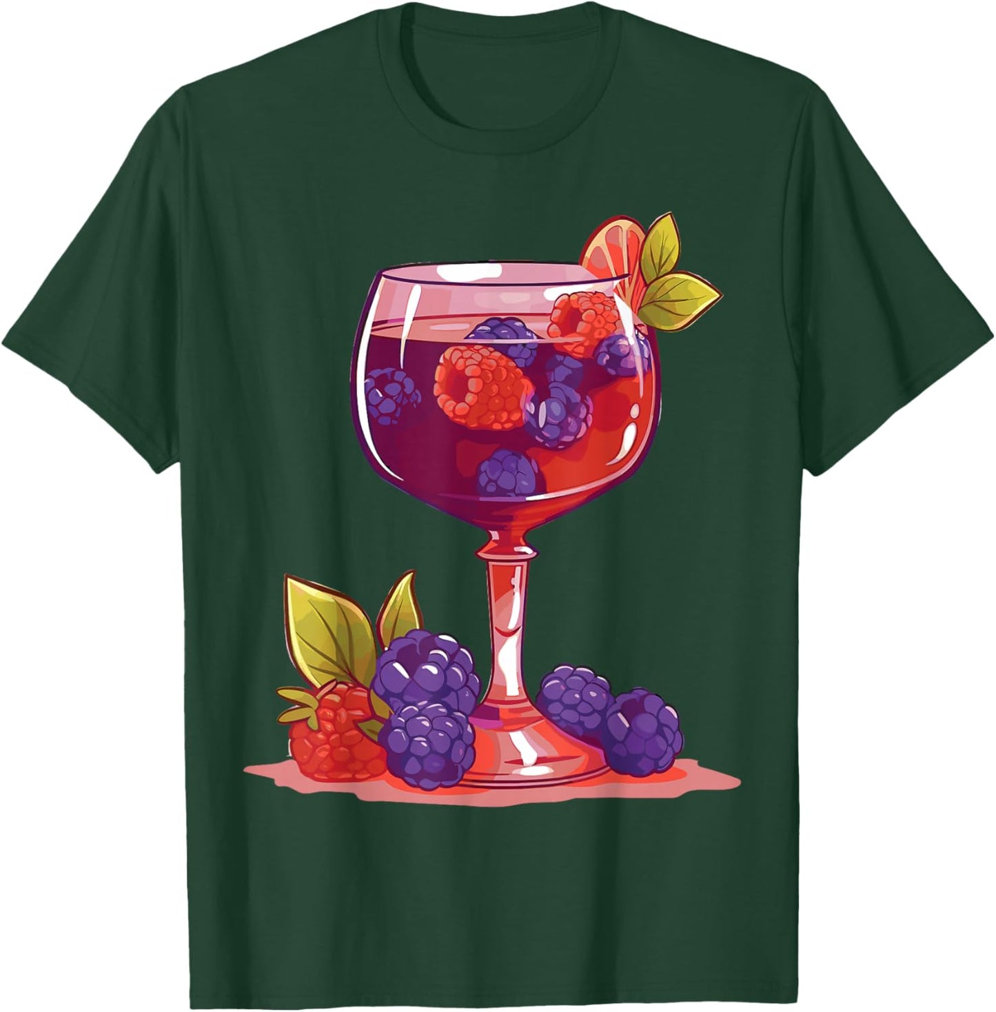 Glass of Wine and Berries Drinking Lover Design T-Shirt - T-Shirt | Forest