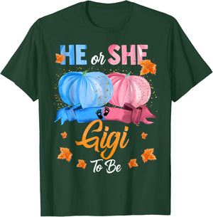 Halloween Pumpkin Gender Reveal He or She Gigi To Be T-Shirt - T-Shirt | Forest