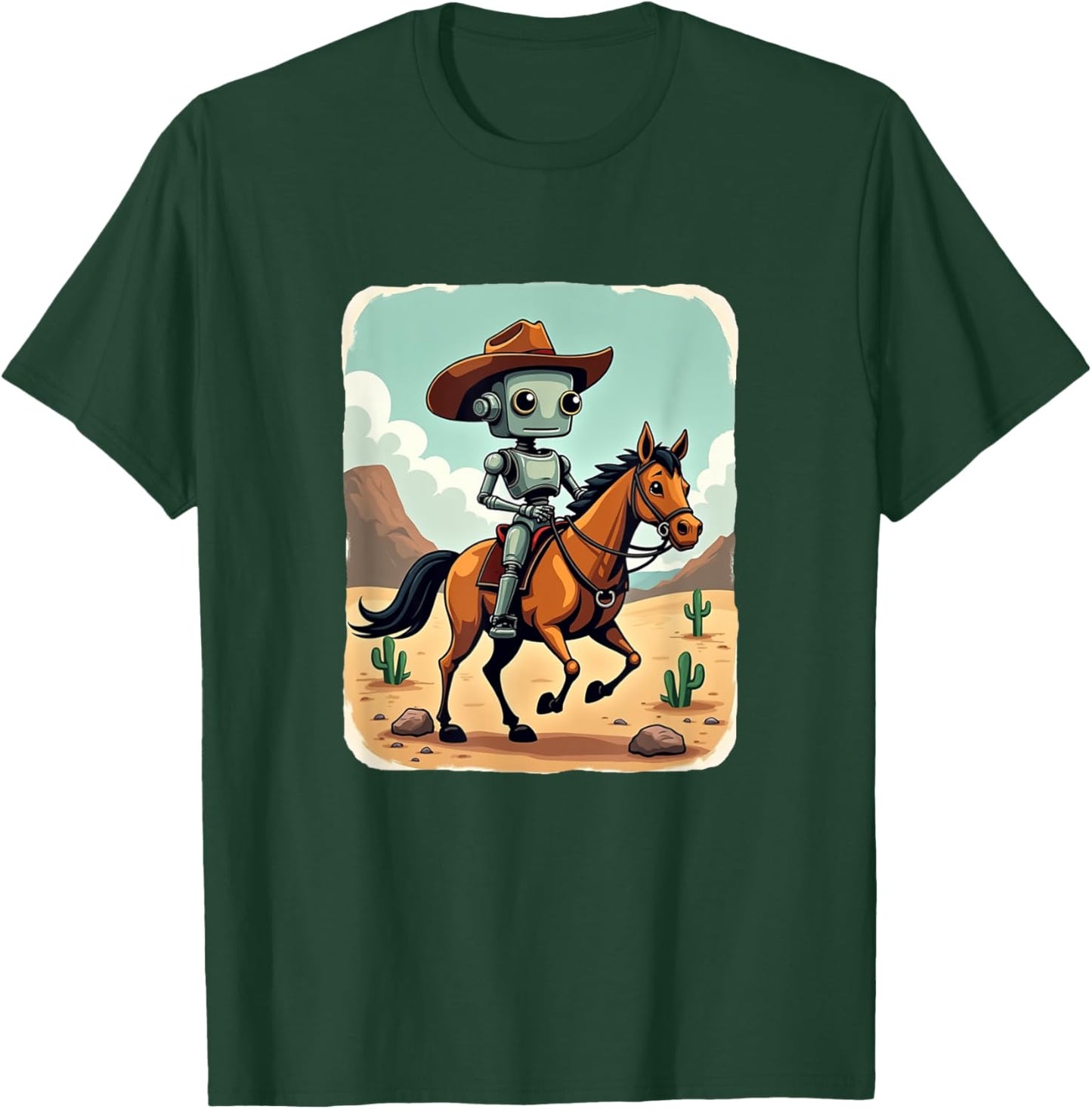 Funny Robot Cowboy Riding Horse Futuristic Western Theme T-Shirt - T-Shirt | Forest