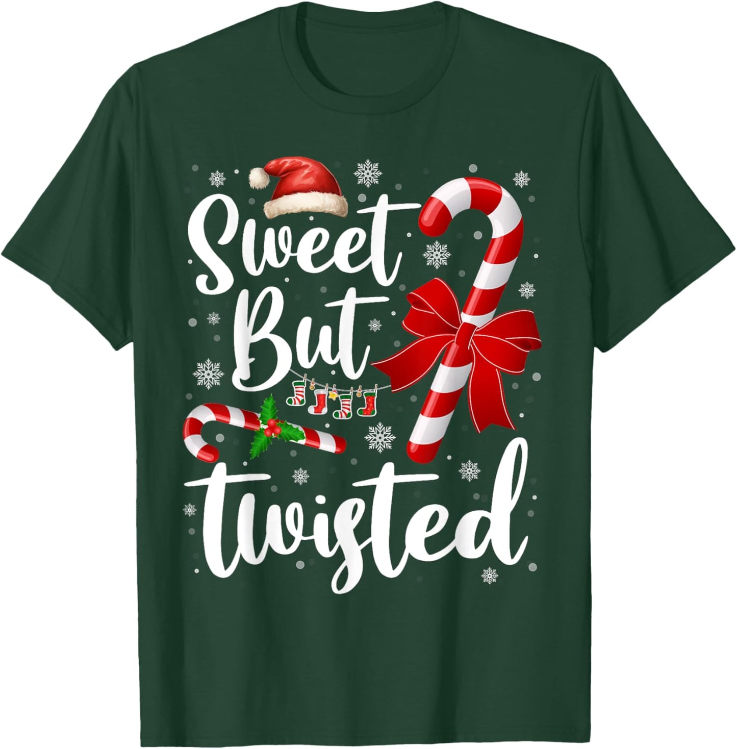 Candy Cane Lovers Christmas Sweet But Twisted Xmas Pajamas T-Shirt - T-Shirt | Forest