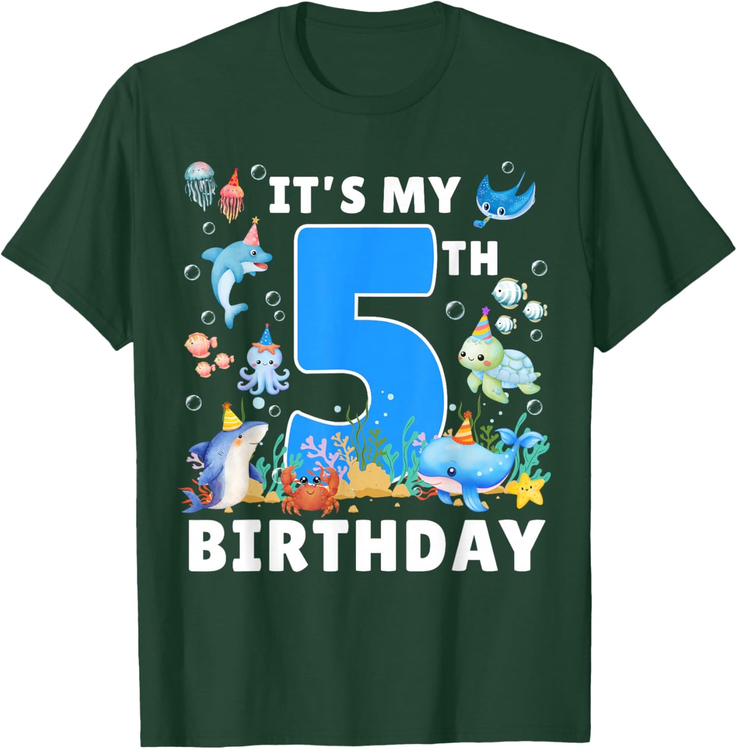 5th Birthday Under The Sea 5 Years Old Ocean Party Theme T-Shirt - T-Shirt | Forest