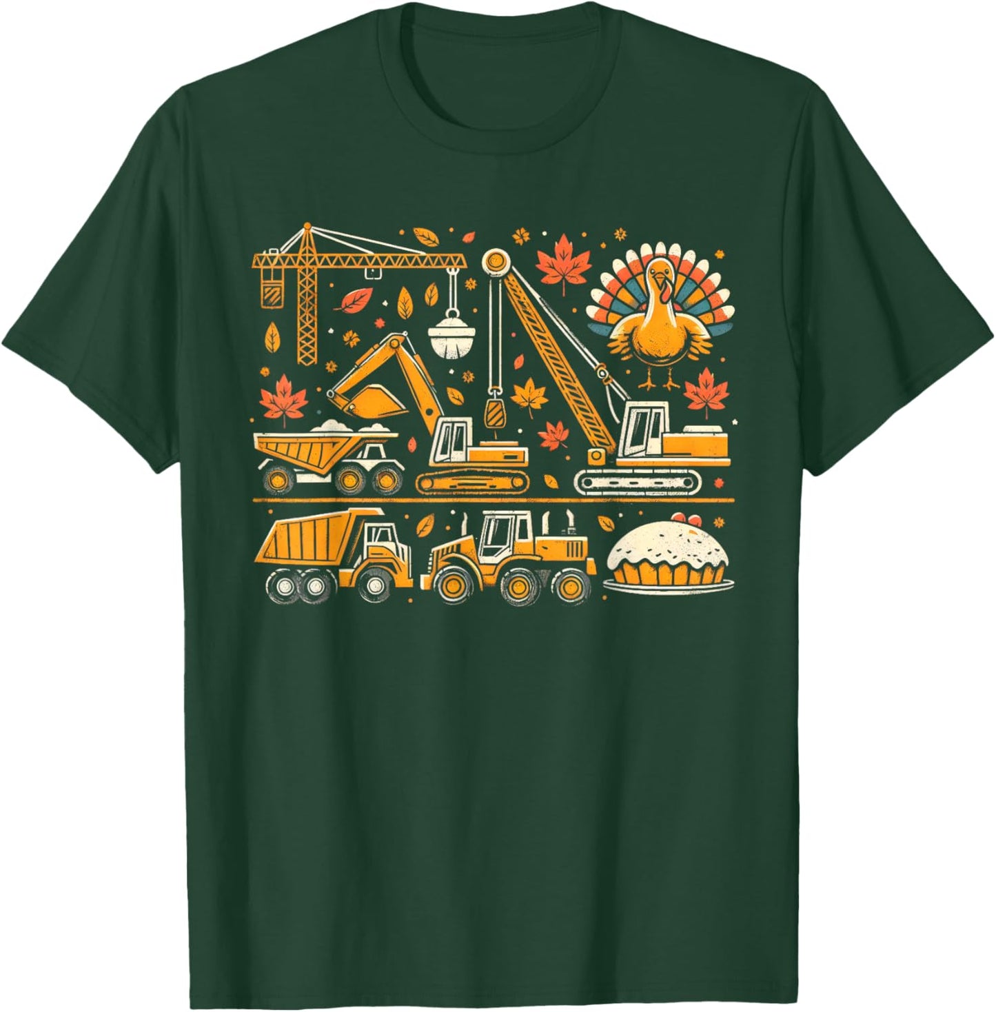 Thanksgiving Fall Construction Trucks Toddler Boys Youth T-Shirt - T-Shirt | Forest