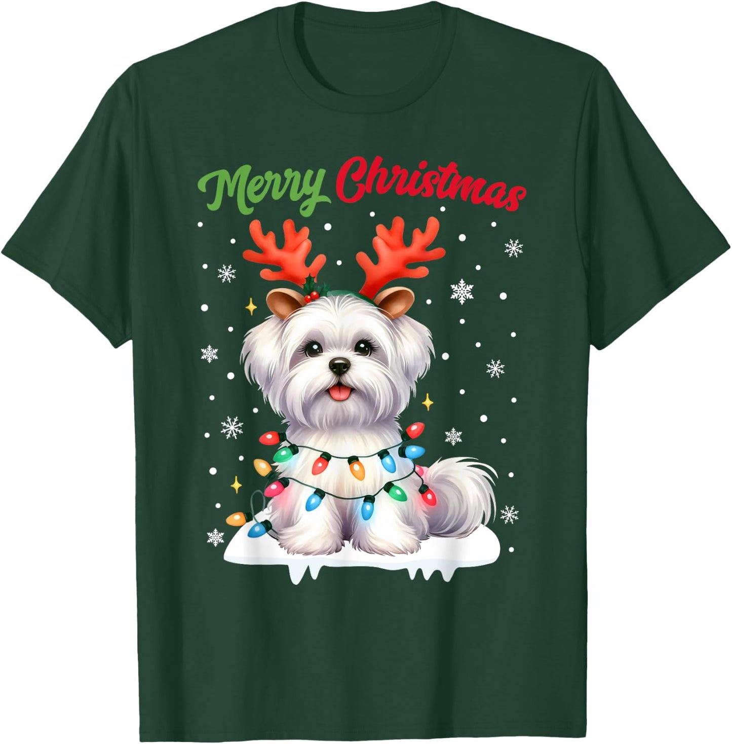 Christmas Pajamas Men Women Kids Maltese Dog Christmas T-Shirt - T-Shirt | Forest